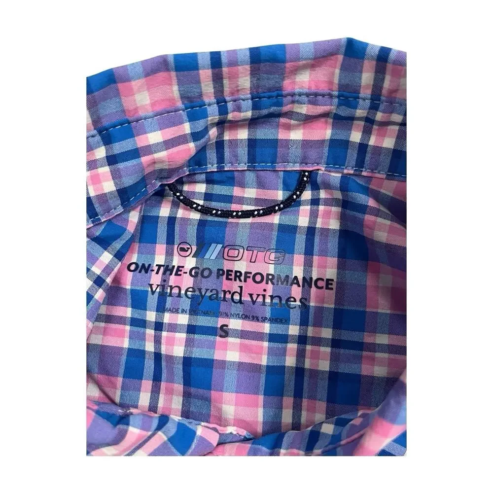 Vineyard Vines Shirt Mens Small Blue Pink On The Go Performance Plaid Preppy